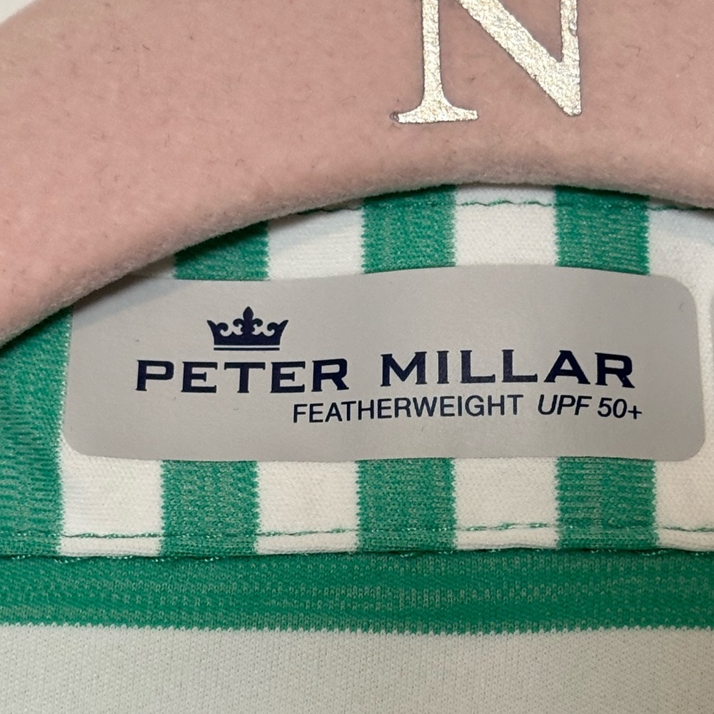 Peter Millar Featherweight UPF 50+ Polo Golf Shirt Sz. XL Green/Whitete Stripe‎ - Picture 2 of 8